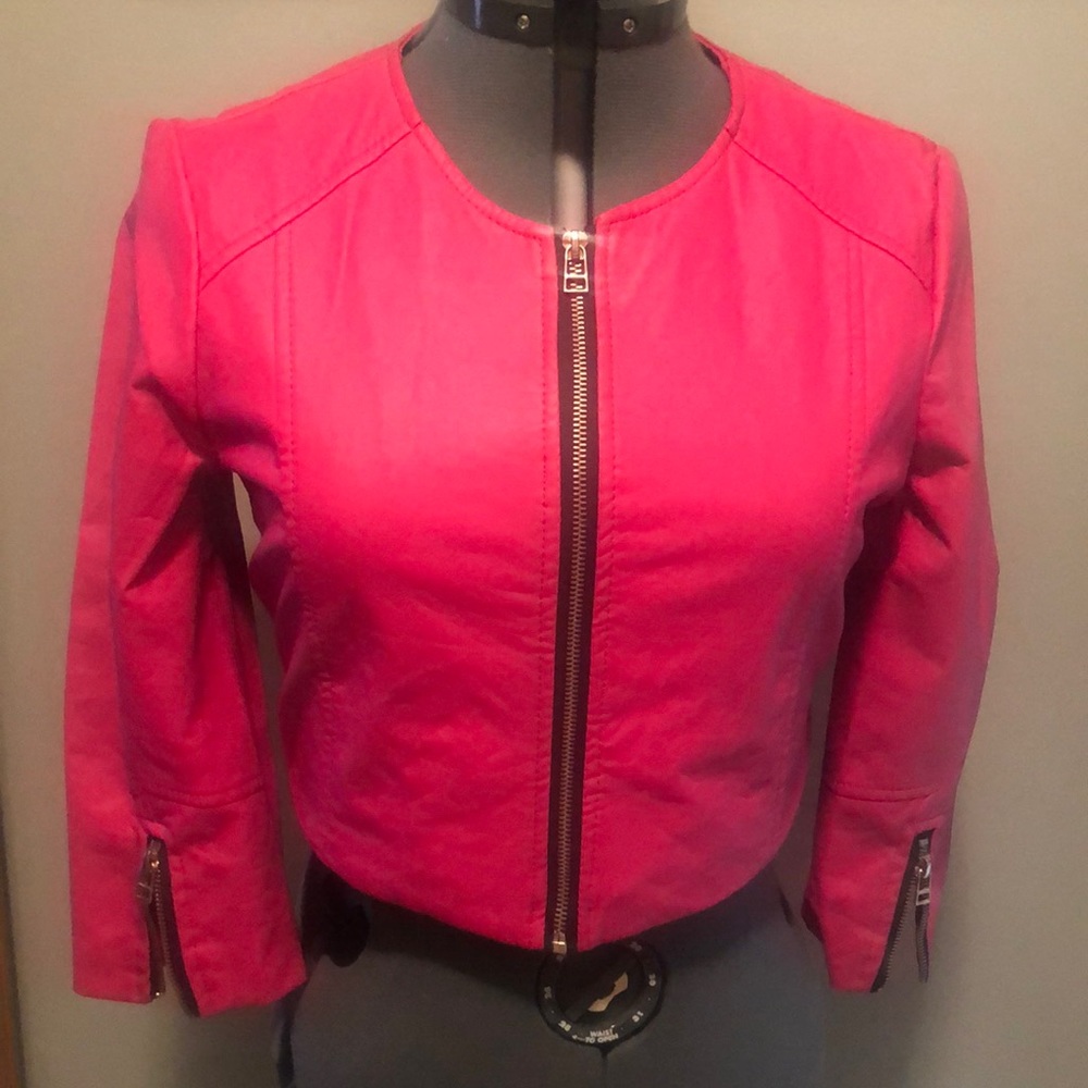Hot pink crop zip up jacket